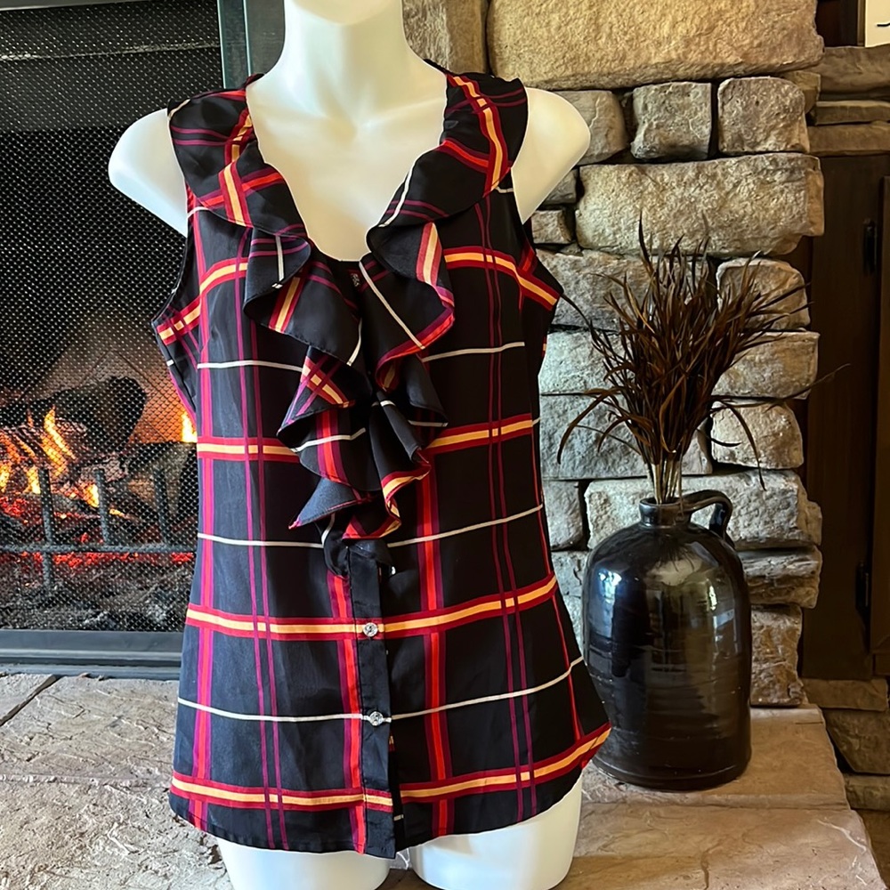 🌷 Sale! 3 Tops for $18 Banana Republic Plaid Ruffled Sleeveless Button-Up, Sz.S